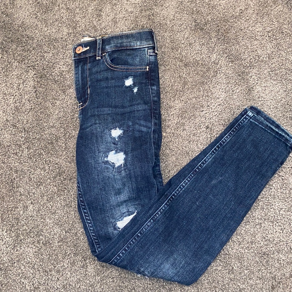 Navy blue ripped jeans slim